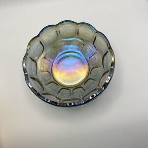 Federal carnival glass smoky gray iridescent small bowl thumbprint? design 5.25”